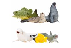 Фигурки игрушки серии Мир морских животных. Белуха, тюлень, дельфин, рыба-лиса, морской слон, окунь (набор из 6 фигурок животных)