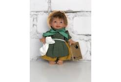 Кукла Джестито, девочка, в желтой шапочке и зеленом сарафане, 18 см