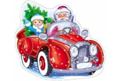Мини-плакат вырубной  Дед Мороз со Снегуркой на машине (без упаковки)