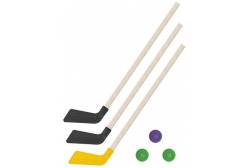 Детский хоккейный набор Зима, лето 3 в 1: клюшки 80 см (2 черных, 1 желтая) + 3 шайбы